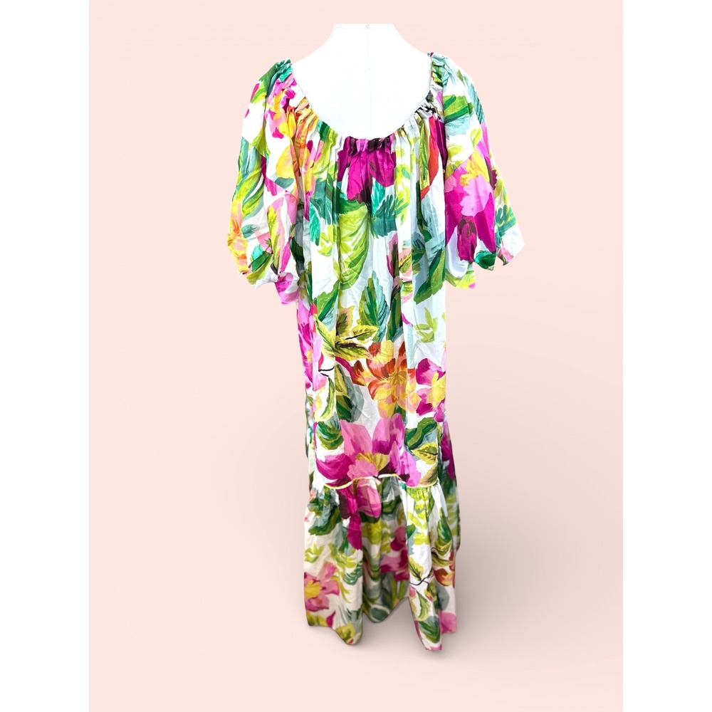 Farm Rio NWT SZ XS Off White Painted Flowers Maxi Dress Off Shoulder Puff Sleeve - Picture 7 of 16
